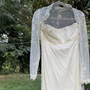 Jessica McClintock Wedding Dress 2003 Size 12 Strapless lace w/ Bolero Lace Jack